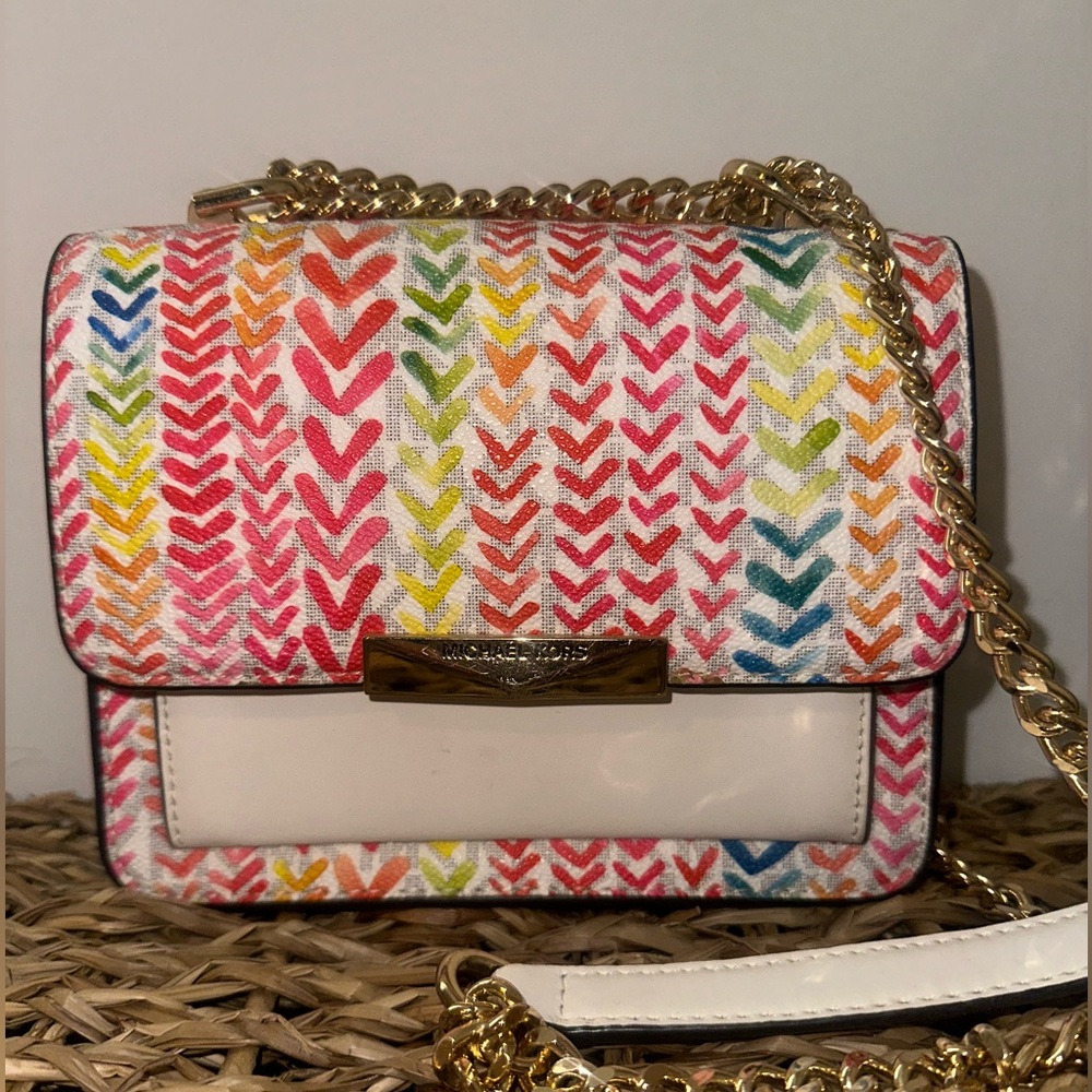 Michael Kors White and Pink Patterned Crossbody Bag